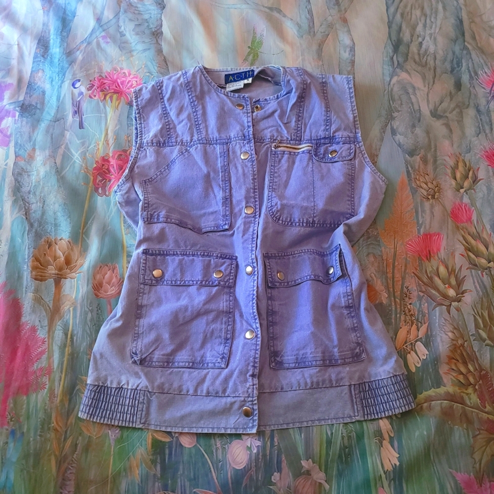 Vintage Denim Cargo Vest 90s Multi Pocket Snap Button Cryptidcore Size Medium